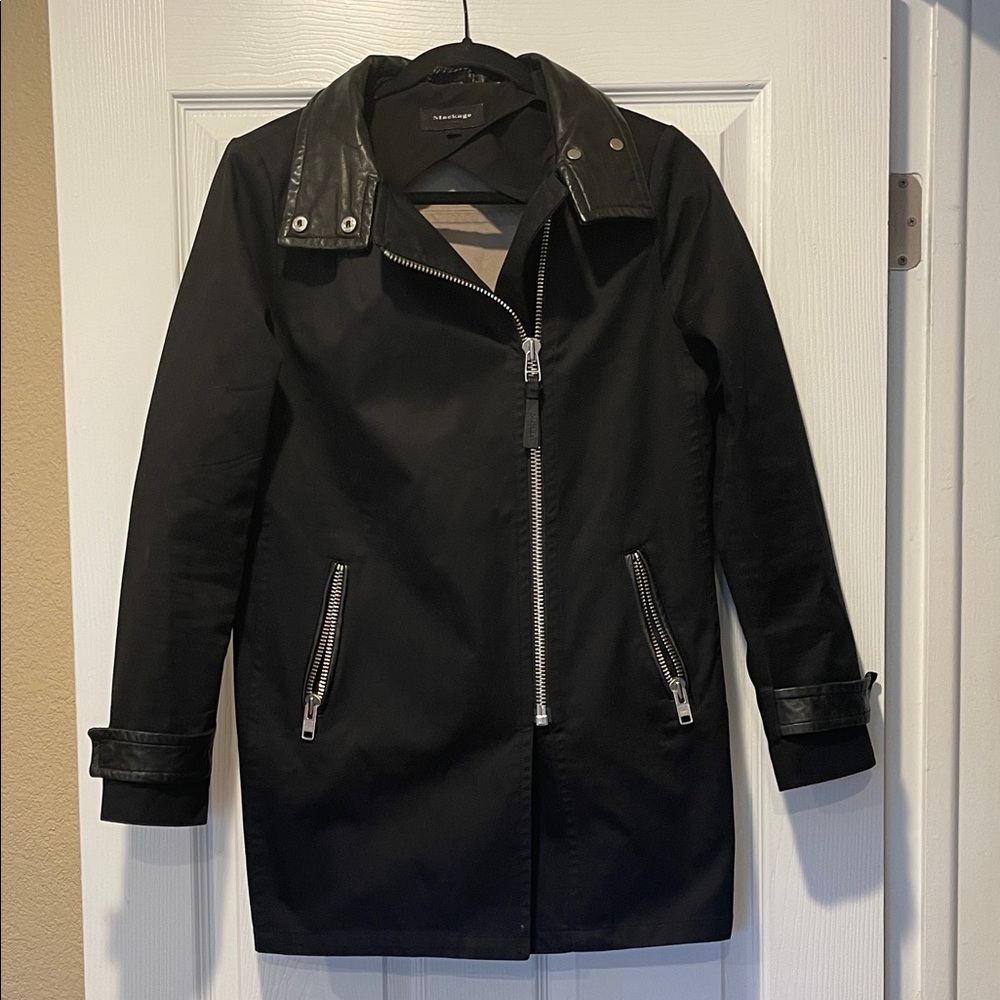 Mackage Black Darby Coat with Leather Accents